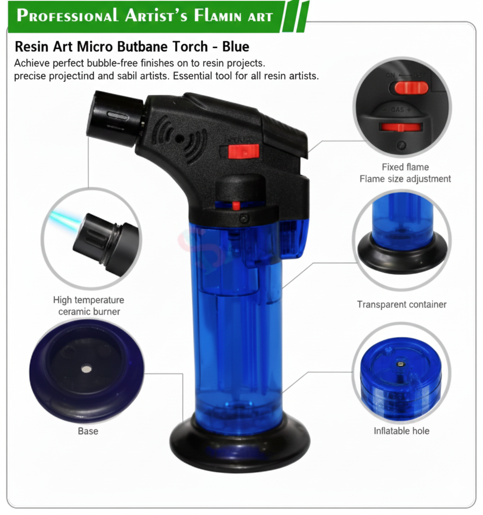 Flame Torch for Resin Art – Adjustable Butane Gas Torch with Ceramic Burner