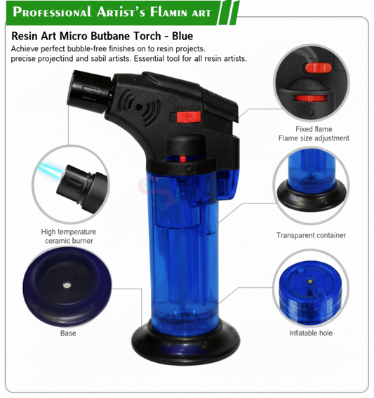 Flame Torch for Resin Art – Adjustable Butane Gas Torch with Ceramic Burner